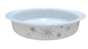 Glasbake White Starburst Glass Casserole Dish Vintage